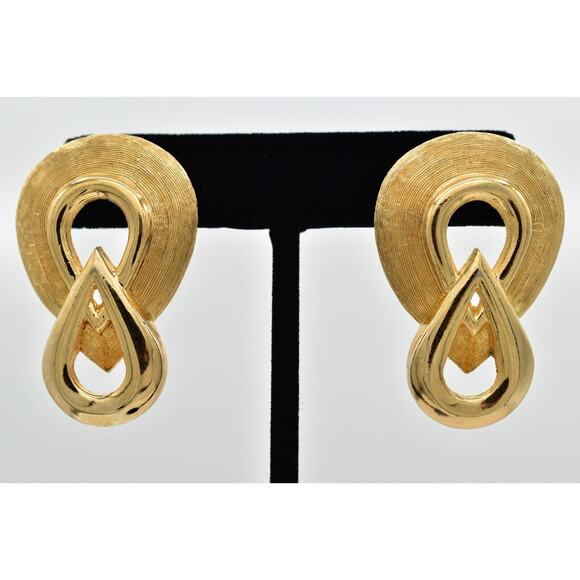 Christian Dior Vintage Chunky Earrings Dangle Textured Gold Signed 1980s BinBK - Picture 1 of 12